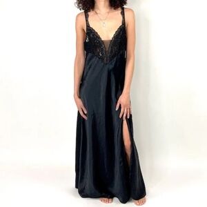 Vintage Victoria’s Secret Crown label black satin and lace long gown Size Small